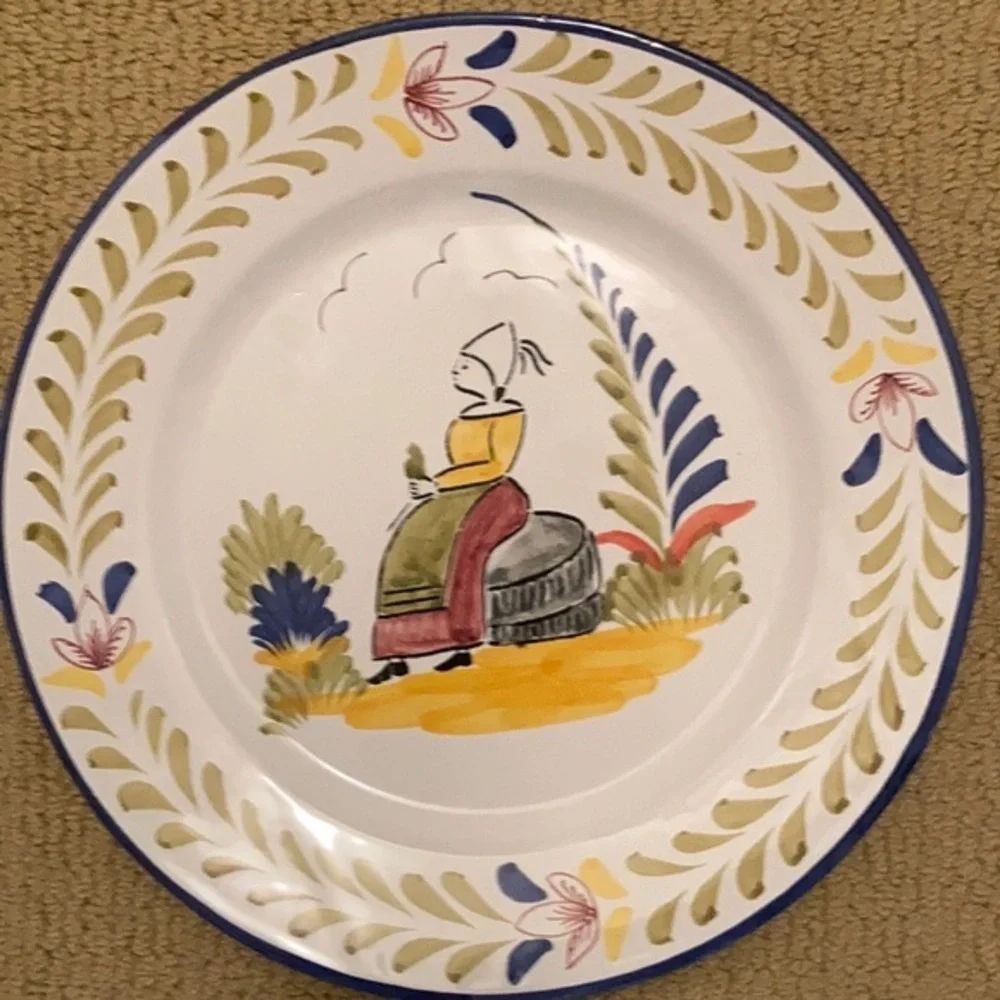 Sur La Table Quimper 10” wall decor plate made in Portugal- sitting woman